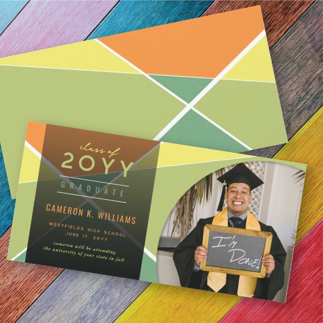 Artistic Geometric Colour Blocks Photo Graduation Announcement (Creator Uploaded)