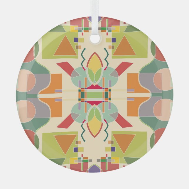 Artistic Geometric: Colourful Seamless Pattern Glass Ornament (Front)
