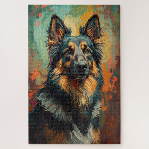 Artistic German Shepherd Portrait Vibrant Painting Jigsaw Puzzle
