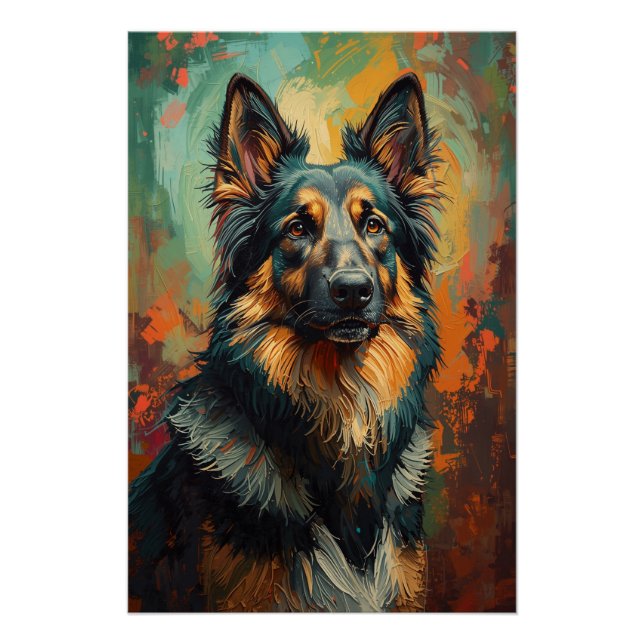 Artistic German Shepherd Portrait Vibrant Painting Poster (Front)