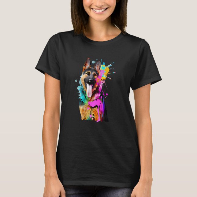 Artistic German Shepherd with Paint Splashes T-Shirt (Front)