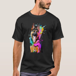 Artistic German Shepherd with Paint Splashes T-Shirt