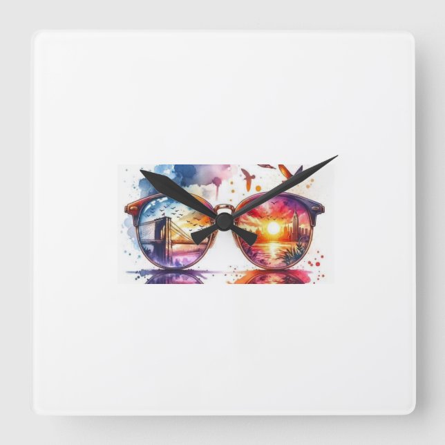 Artistic Glasses Wall Clock – Reflections of Life (Front)