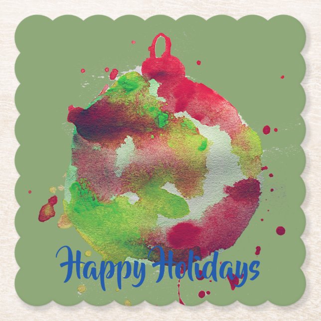 Artistic globe ornament, paint, watercolor paper coaster (Front)