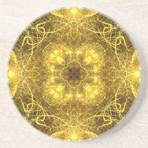 Artistic Gold Fractal Design_Sandstone Coaster