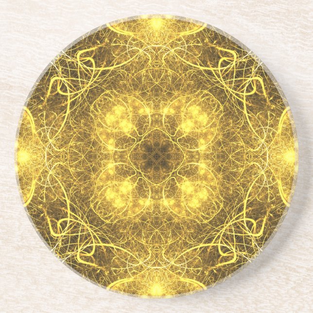 Artistic Gold Fractal Design_Sandstone Coaster (Front)