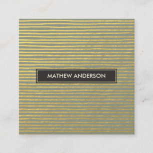 ARTISTIC GOLD GREY FAUX SKETCH STRIPE LINE PATTERN SQUARE BUSINESS CARD