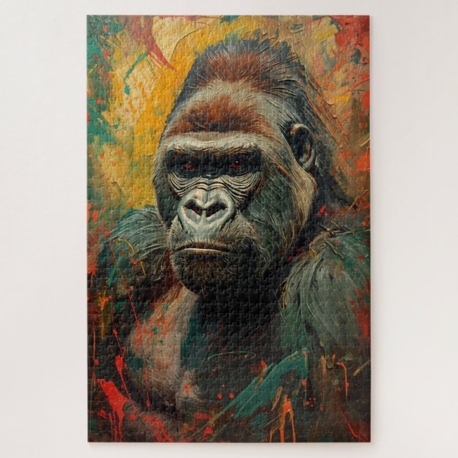 Artistic Gorilla Portrait Vibrant Oil Painting Jigsaw Puzzle (Vertical)
