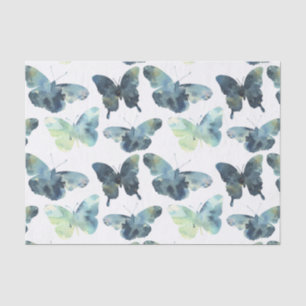 Artistic Green blue watercolor butterflies pattern Tissue Paper