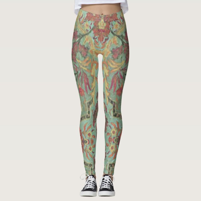 Artistic Green Damask Leggings (Front)