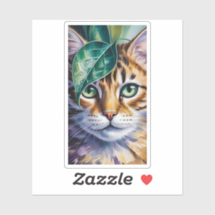 Artistic Green Eyed Cat Portrait Tropical Leaf