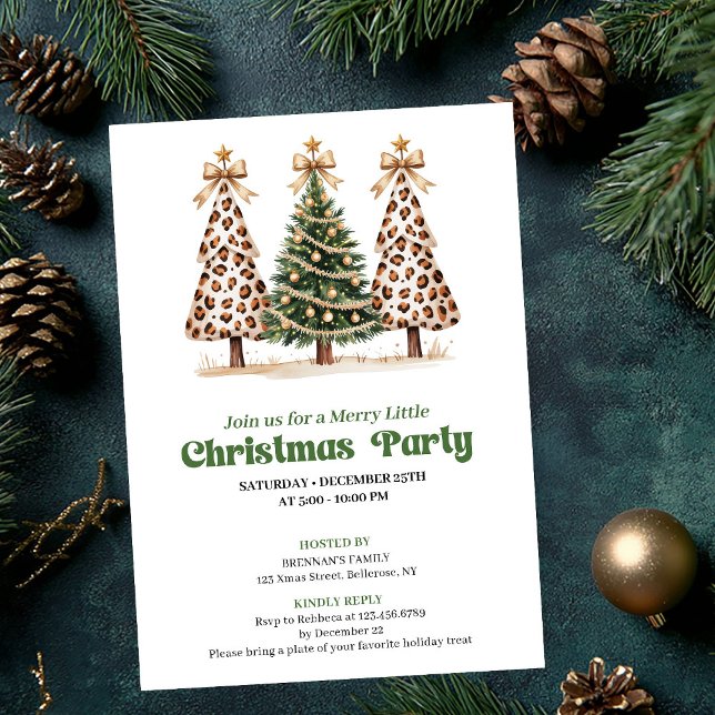 Artistic green gold leopard Christmas tree invite (Artistic green gold leopard Christmas tree invite)