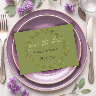 Artistic Green Watercolor Wreath Hand-painted Save The Date