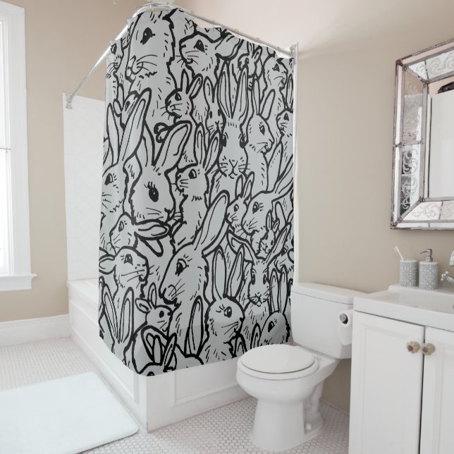 Artistic Grey Bunny Rabbit Party Sketch Drawing (In Situ)