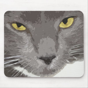 Artistic Grey Cat Face Mouse Pad