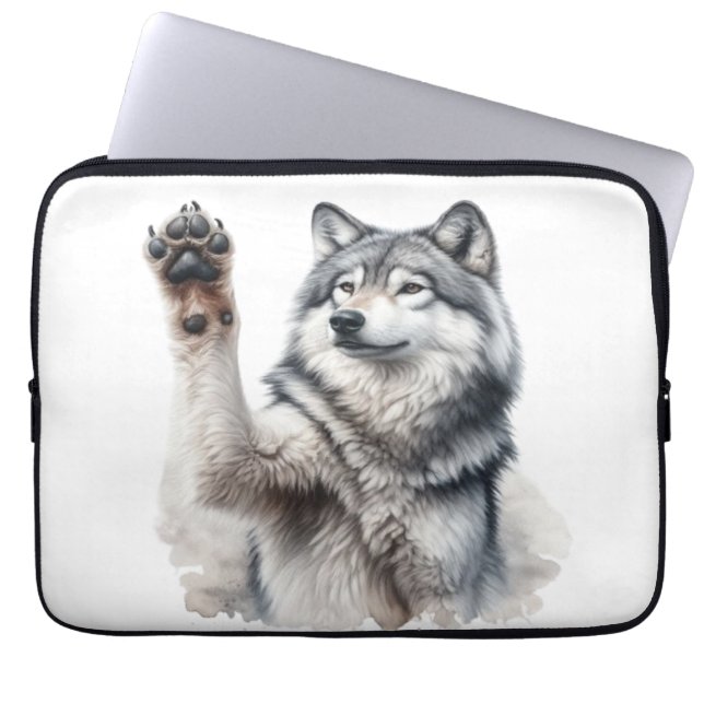 Artistic Grey Wolf in Watercolor Laptop Sleeve (Front)