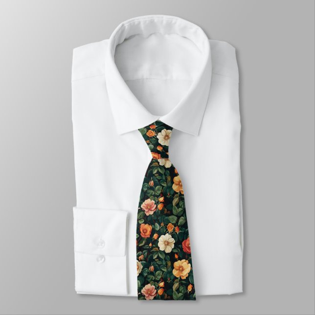 Artistic Groomsmen Gift Rose Floral Tie (Tied)