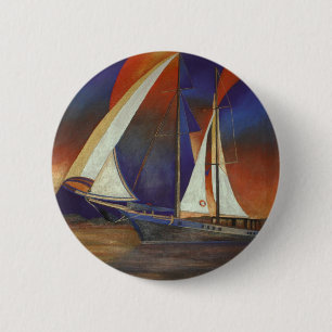 Artistic Gulet Under Sail In Orange and Purple 2 Inch Round Button