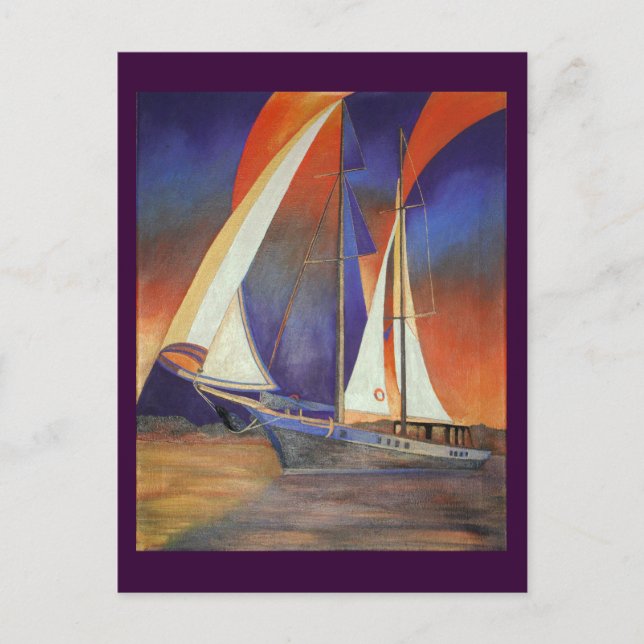 Artistic Gulet Under Sail In Orange and Purple Postcard (Front)