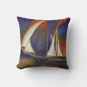 Artistic Gulet Under Sail In Orange and Purple Throw Pillow