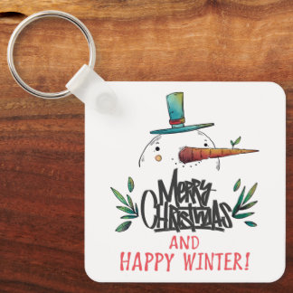 Artistic Hand Drawn Snowman Merry Christmas Happy Keychain