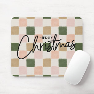 Artistic hand painted chequered Merry Christmas Mouse Pad