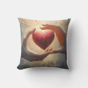 Artistic Hands Holding Heart Abstract Oil Painting Outdoor Pillow