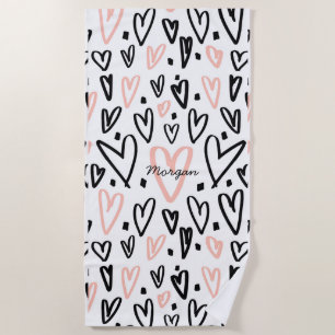Artistic Hearts Monogram Beach Towel