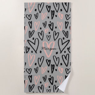 Artistic Hearts   Monogram Beach Towel