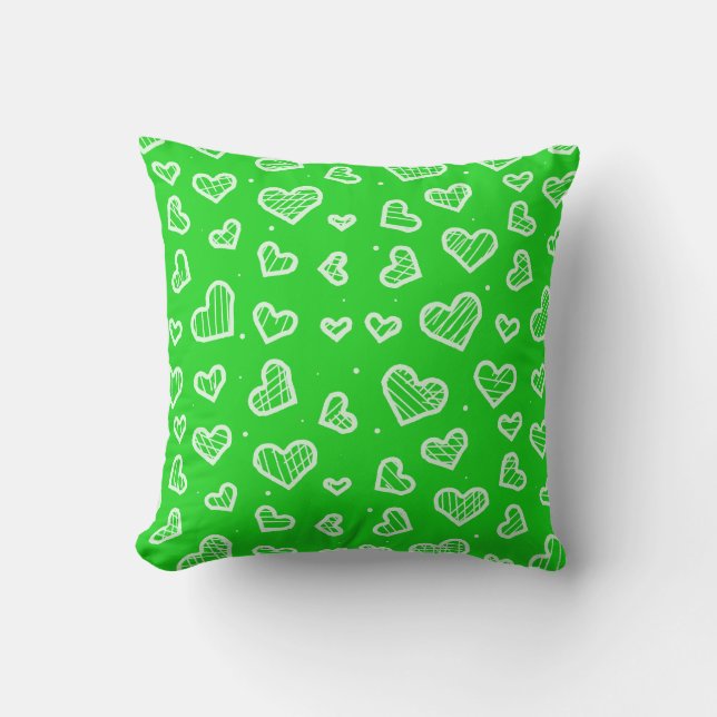 Artistic Hearts Seamless Pattern Green Background Throw Pillow (Front)