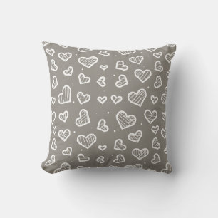 Artistic Hearts Seamless Pattern - Grey Background Throw Pillow
