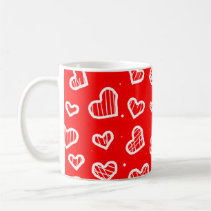 Artistic Hearts Seamless Pattern on Red Background Coffee Mug