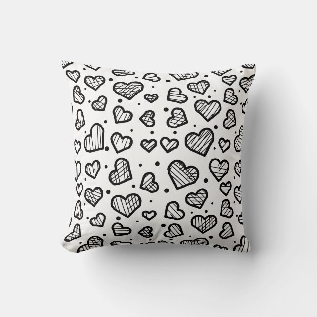 Artistic Hearts Seamless Pattern on White  Throw Pillow (Front)