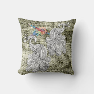 Artistic Henna hand-drawn doodle-art Throw Pillow