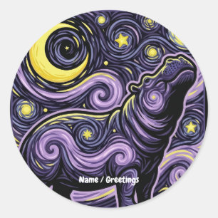 Artistic Hippo Swirling Starry Night Sky Graphic Classic Round Sticker