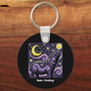 Artistic Hippo Swirling Starry Night Sky Graphic Keychain
