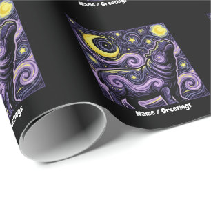 Artistic Hippo Swirling Starry Night Sky Graphic Wrapping Paper