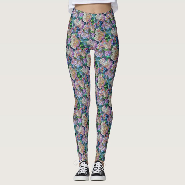 Artistic Hydrangeas Hortensia Floral Abstract Art Leggings (Front)