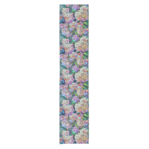 Artistic Hydrangeas Hortensia Floral Abstract Art Short Table Runner