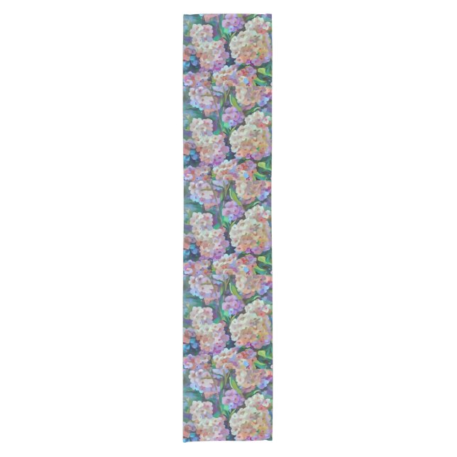 Artistic Hydrangeas Hortensia Floral Abstract Art Short Table Runner (Front)