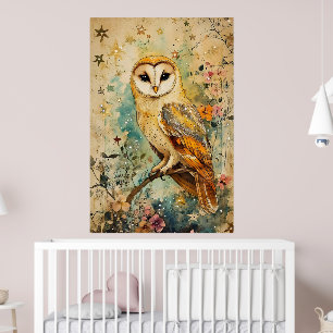 Artistic illustration of a barn owl, poster
