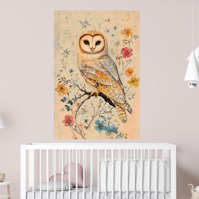 Artistic illustration of a barn owl, poster (Nursery 2)