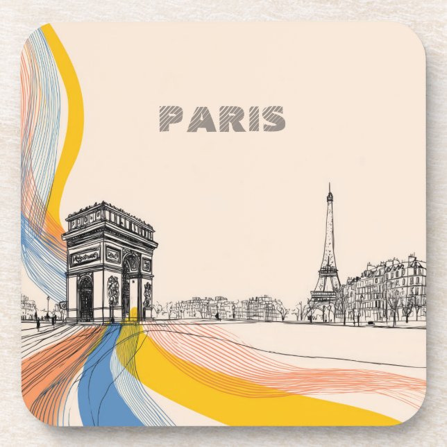 artistic illustration of iconic paris landmarks coaster (Front)