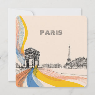 artistic illustration of iconic paris landmarks holiday card