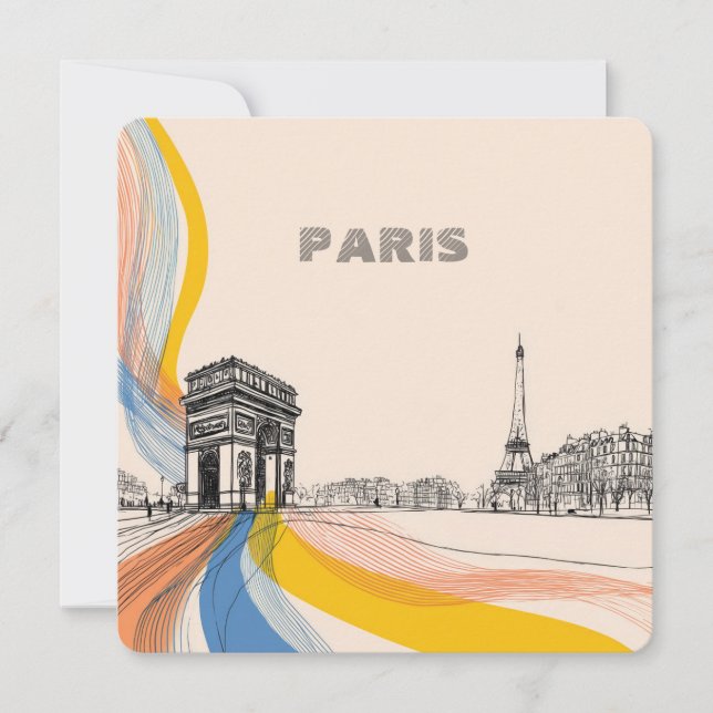 artistic illustration of iconic paris landmarks holiday card (Front)