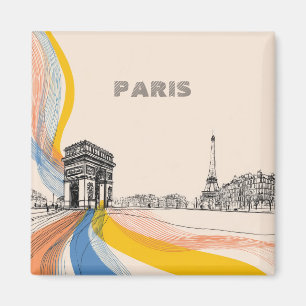 artistic illustration of iconic paris landmarks magnet