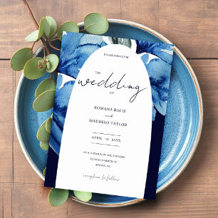 Artistic Indigo Blue Floral Watercolor Invitation