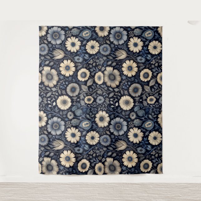 Artistic Indigo Florals | Watercolor Pattern Desig Tapestry (Front)
