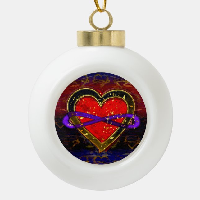 Artistic Infinity Heart Polyamory Flag Symbol  Ceramic Ball Christmas Ornament (Front)