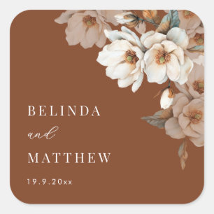 Artistic Ivory Floral Terracotta Wedding Square Sticker